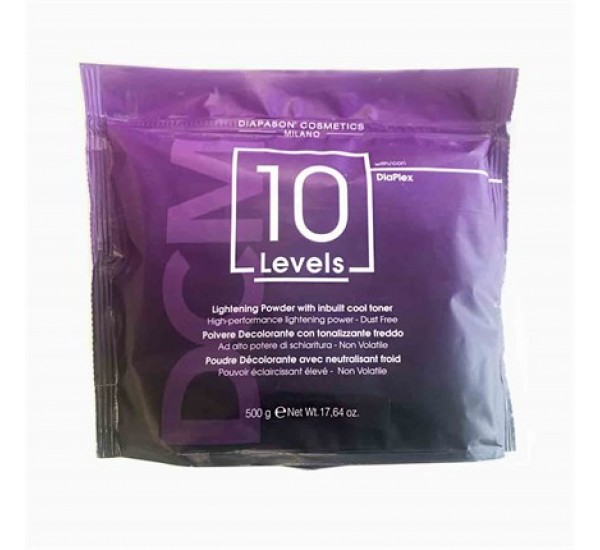 Обезцветяваща супра за студени нюанси 10 тона DCM 10 Levels  Lightening Powder With Inbuilt Cool Toner 500g